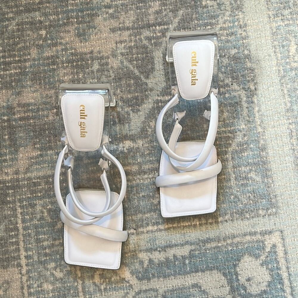 Cult Gaia Letta Crisscross Transparent Leather Strappy Sandals Size 39 White - Picture 5 of 8